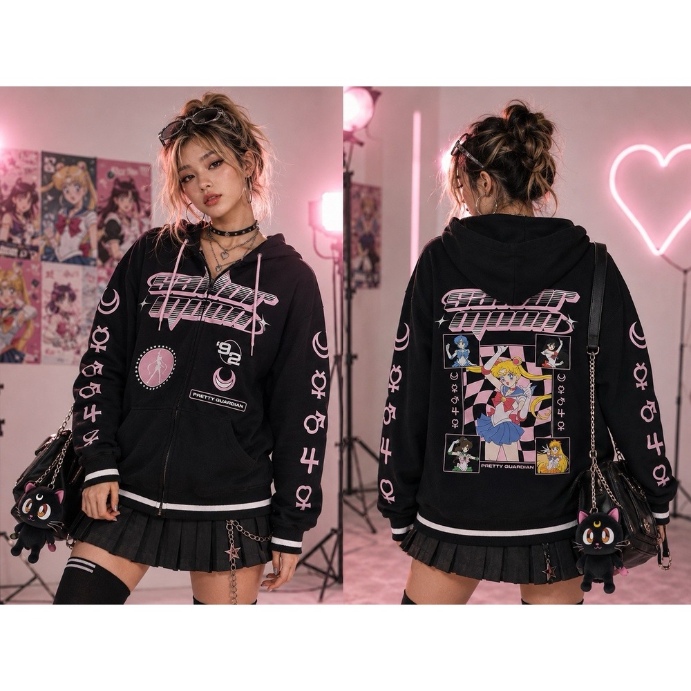 Pretty Guardian Sailor Moon Hoodie Girls Small Sailor Scouts Zip Hooded Sweater